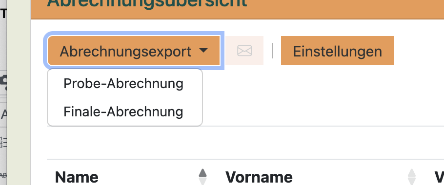 Menü „Abrechnungsexport