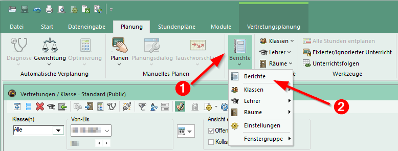 Menüpunkt „Berichte