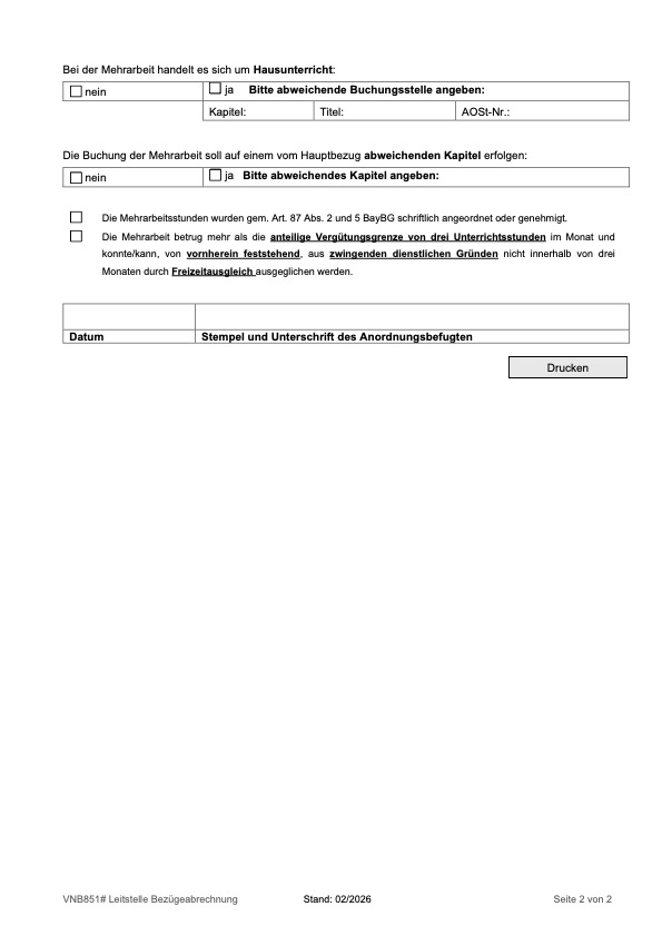 Formular B851 (Beamte Teilzeit), Seite 2
