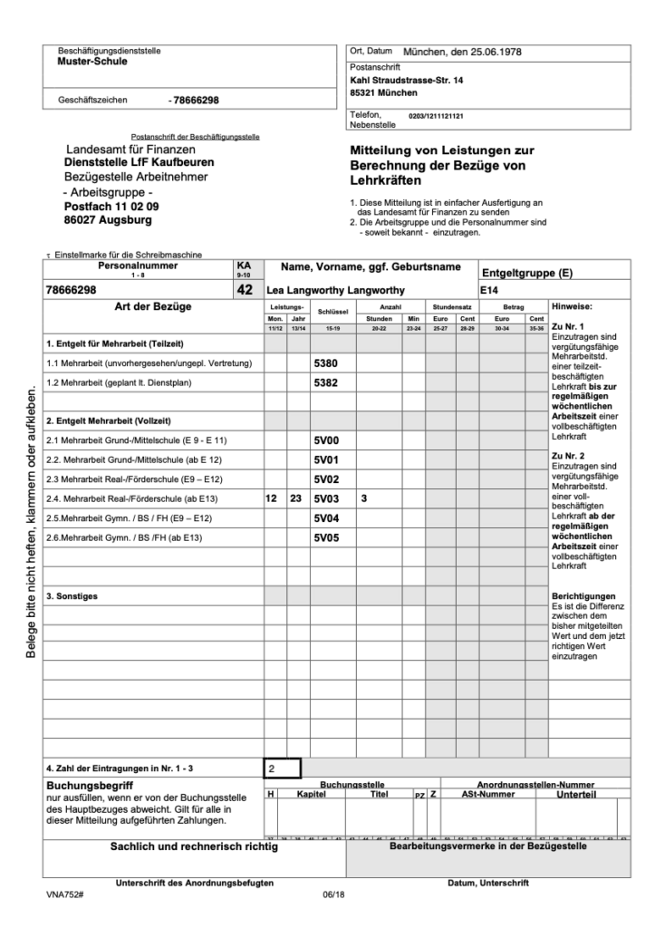 Formular A752 – Mitteilung von Leistungen für Angestellte