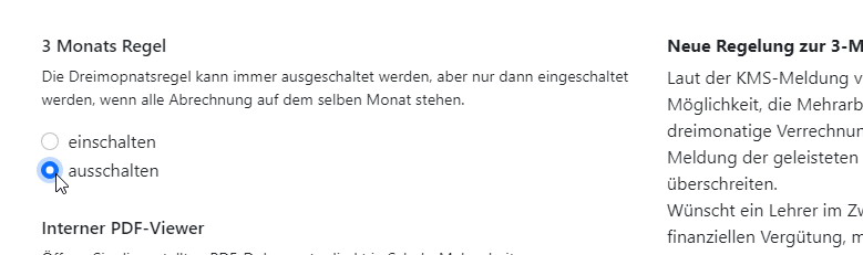 Schalter zum Ausschalten der 3-Monatsregel in den Einstellungen
